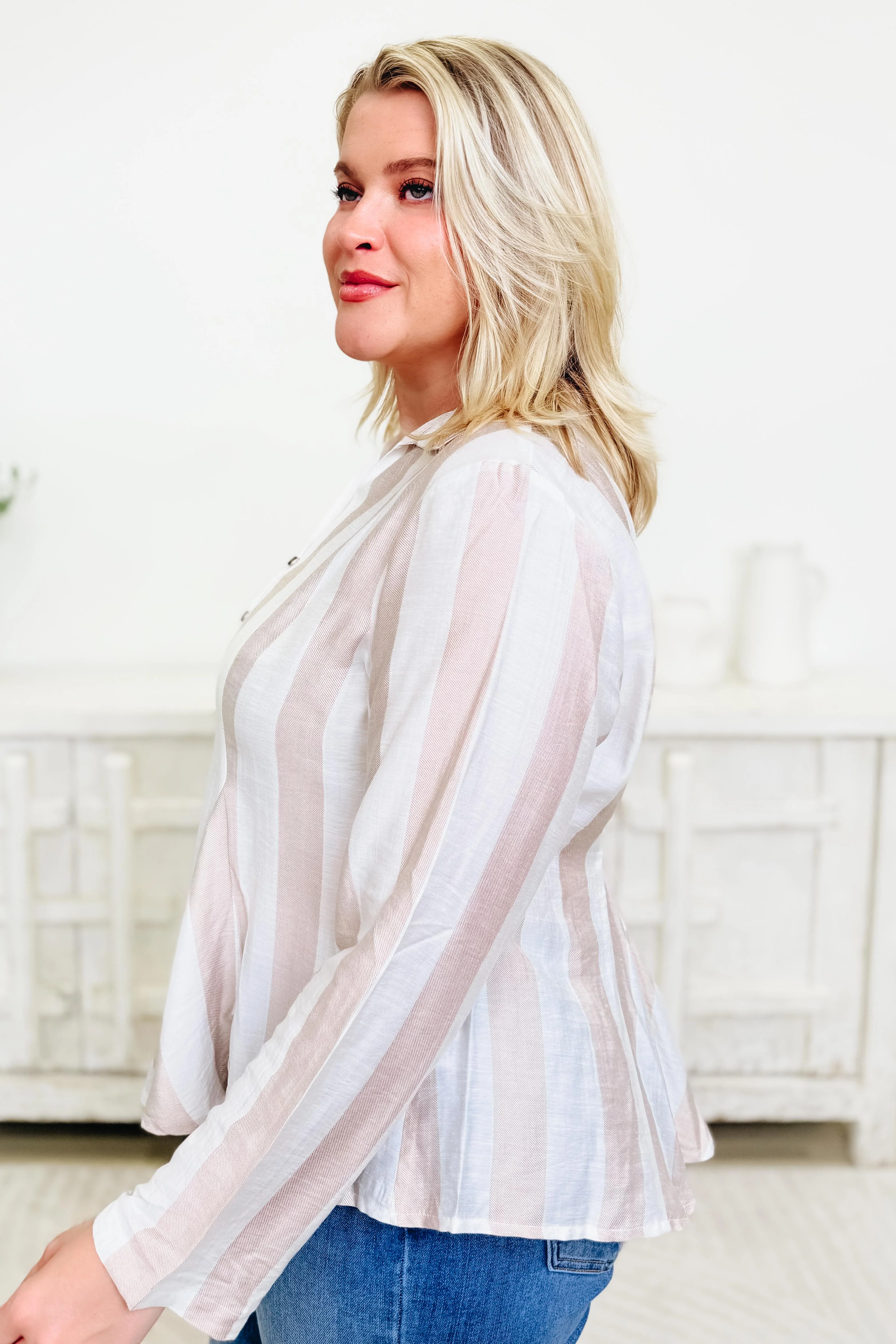 Pop Of Class Striped Button Down Top - Image 4