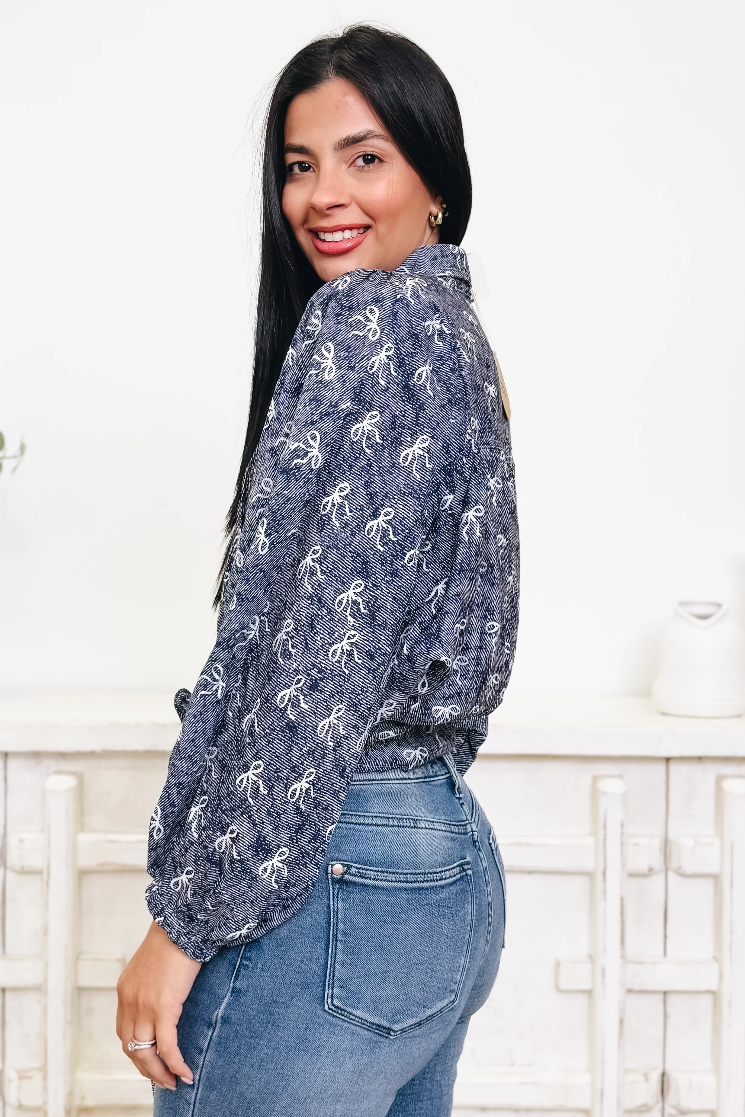 Bow & Behold Bow Button Down Top - Image 2