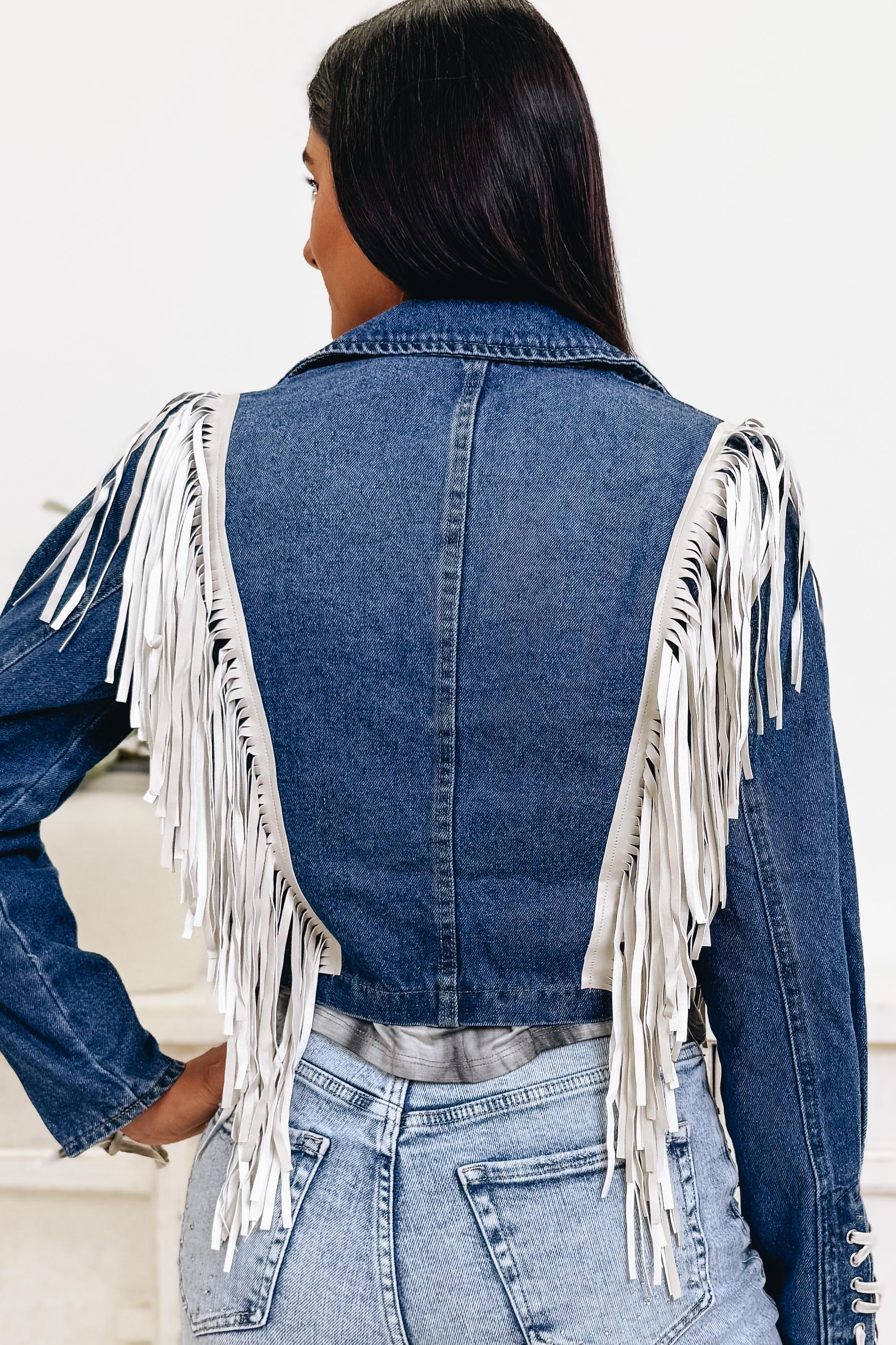 Like It Like That Fringe Denim Jacket - Image 2