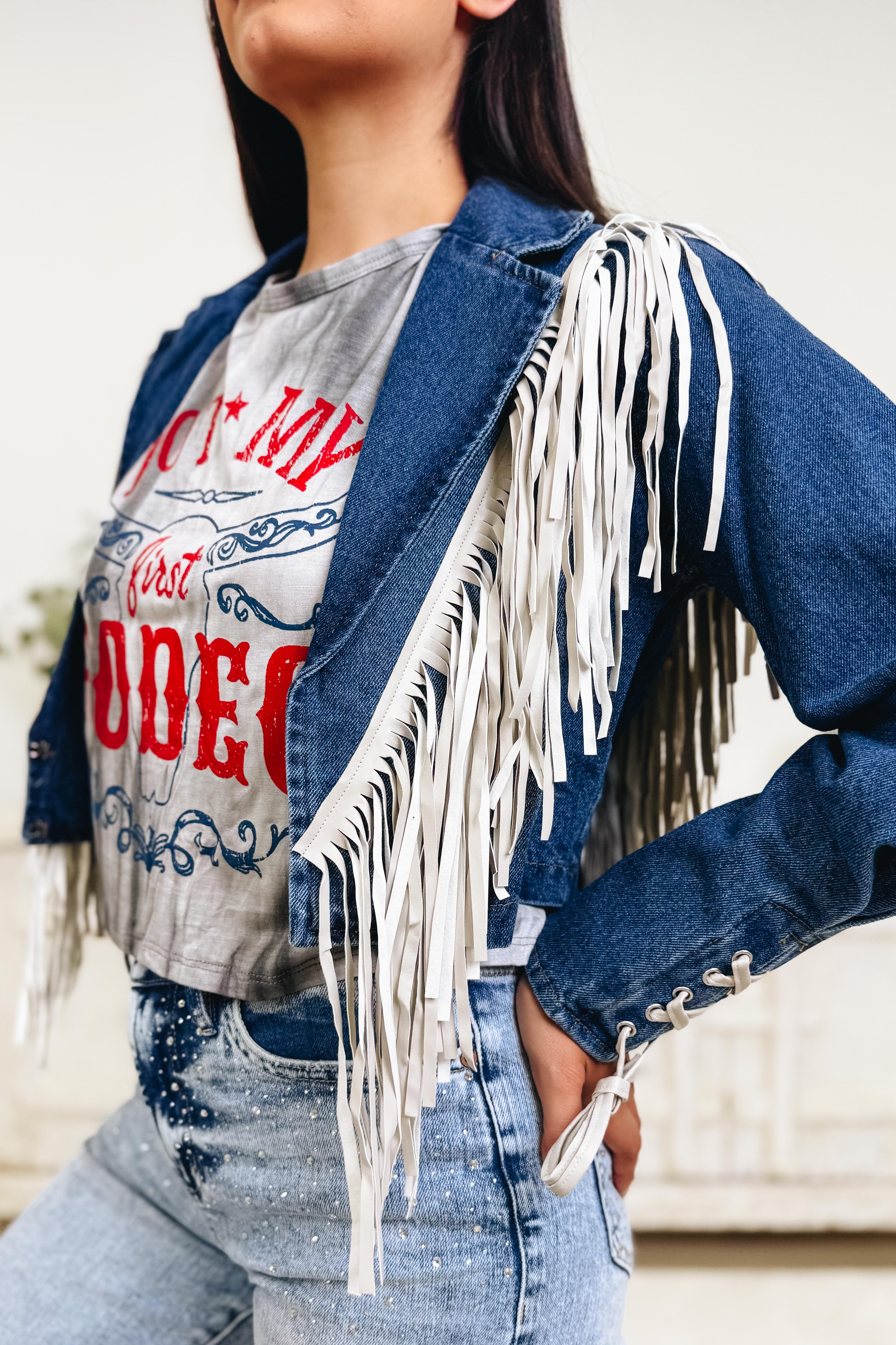 Like It Like That Fringe Denim Jacket - Image 4