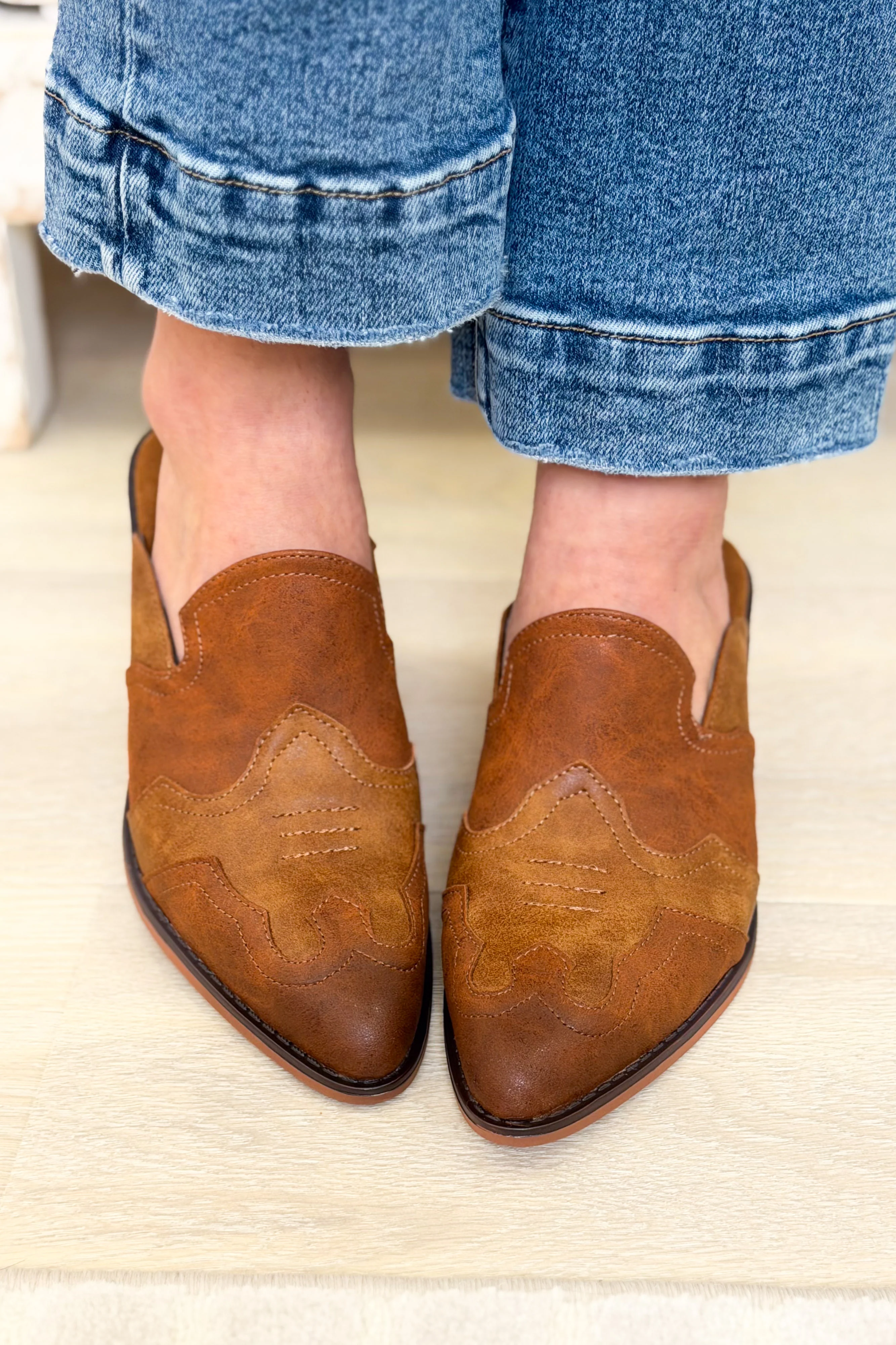 Mesa Western Block Heel Mules - Whiskey - Image 2