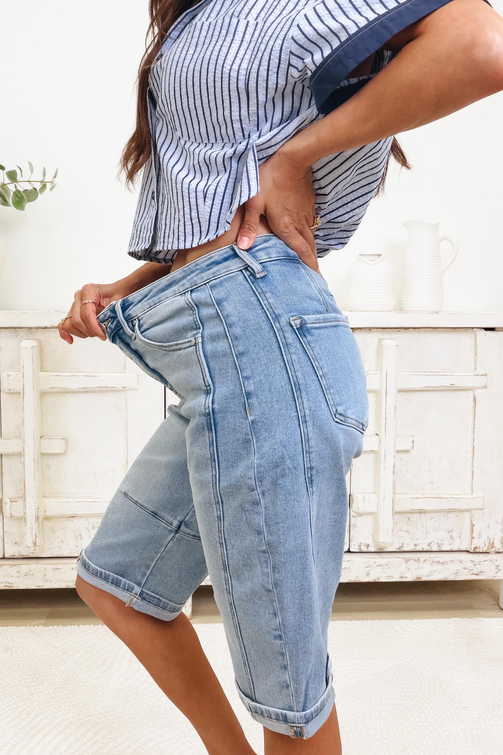 On Repeat By Risen - Barrel Light Denim Jorts - Image 4