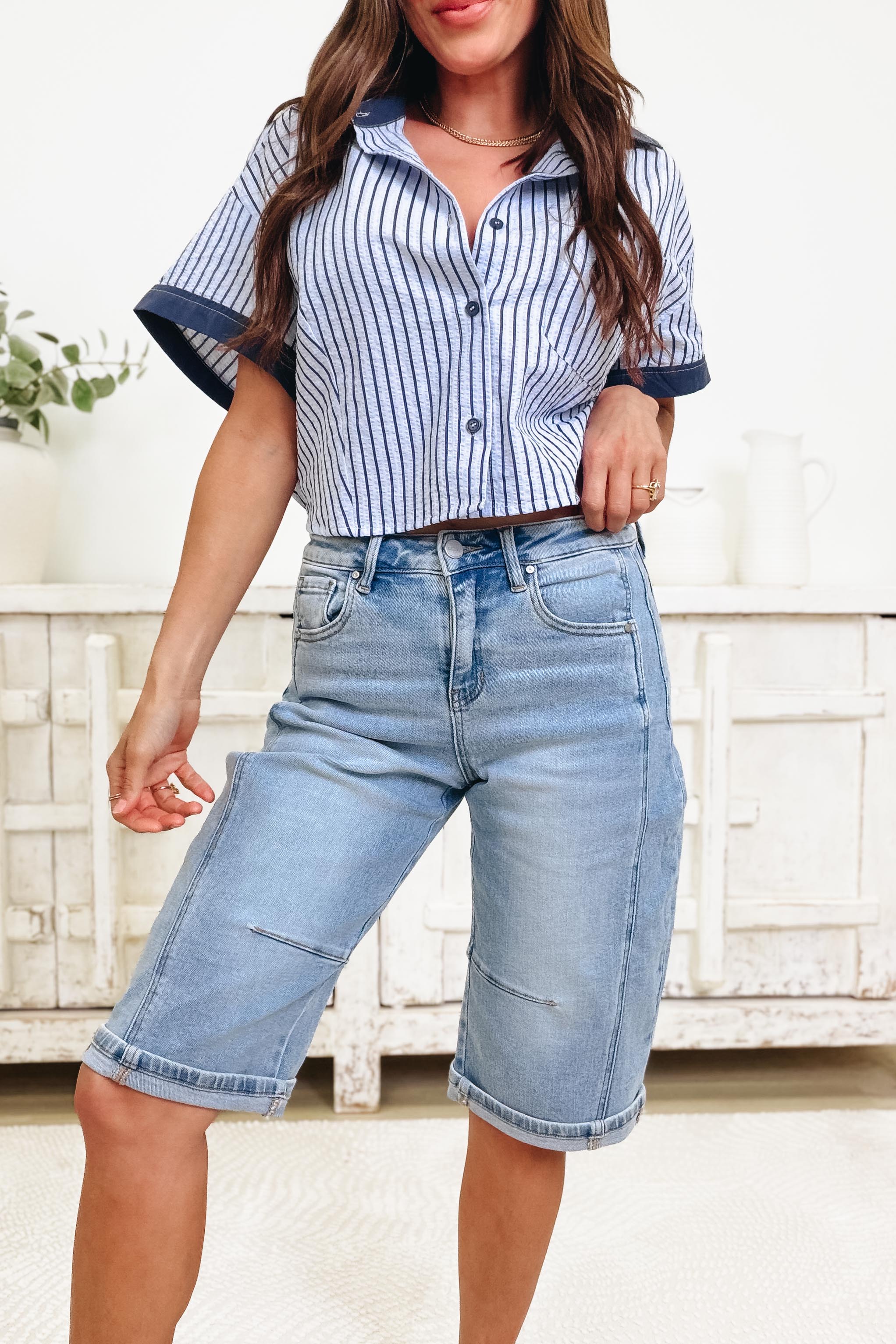 On Repeat By Risen - Barrel Light Denim Jorts - Image 7