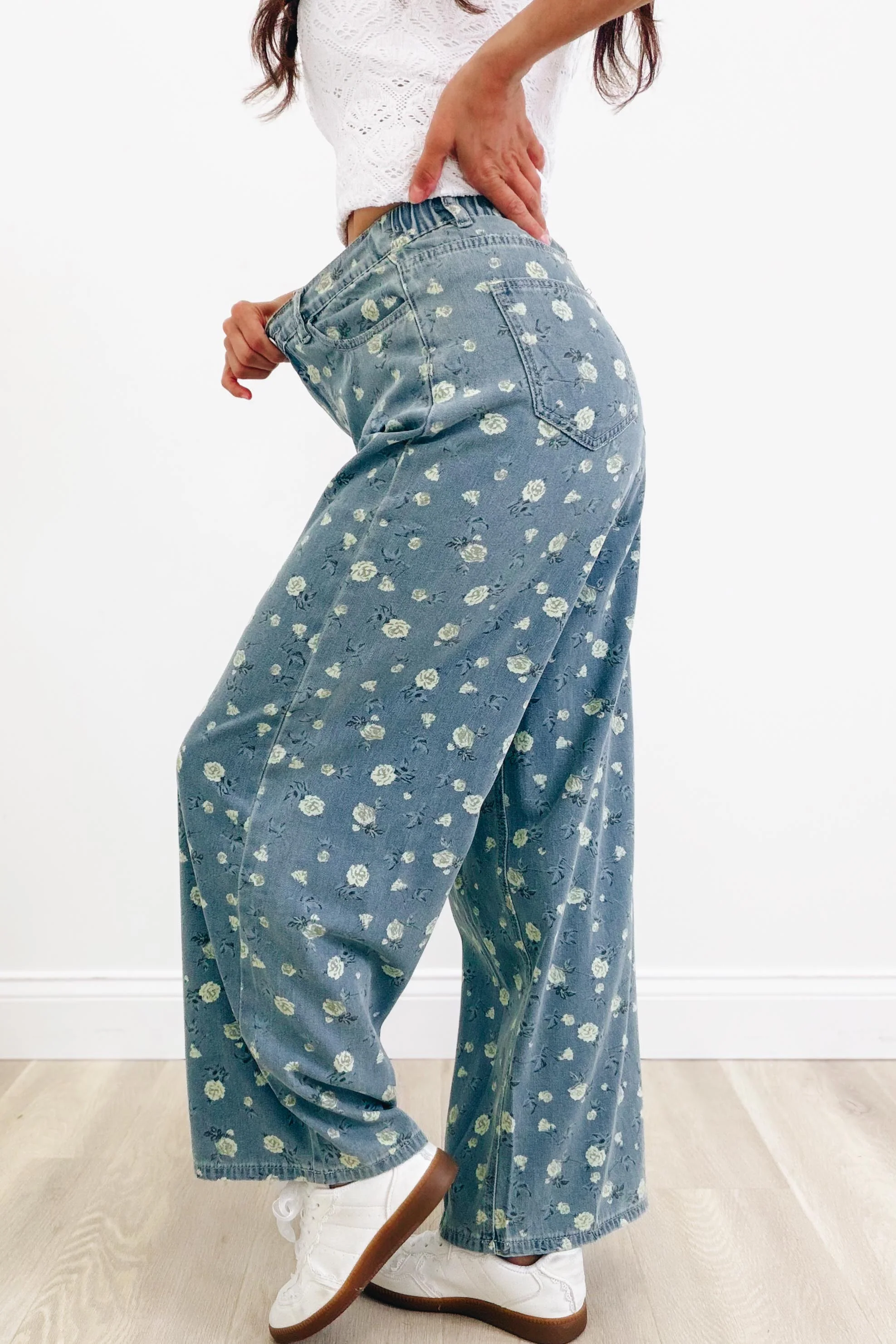 Petal In Time Wide Leg Jeans - Blue Denim - Image 3