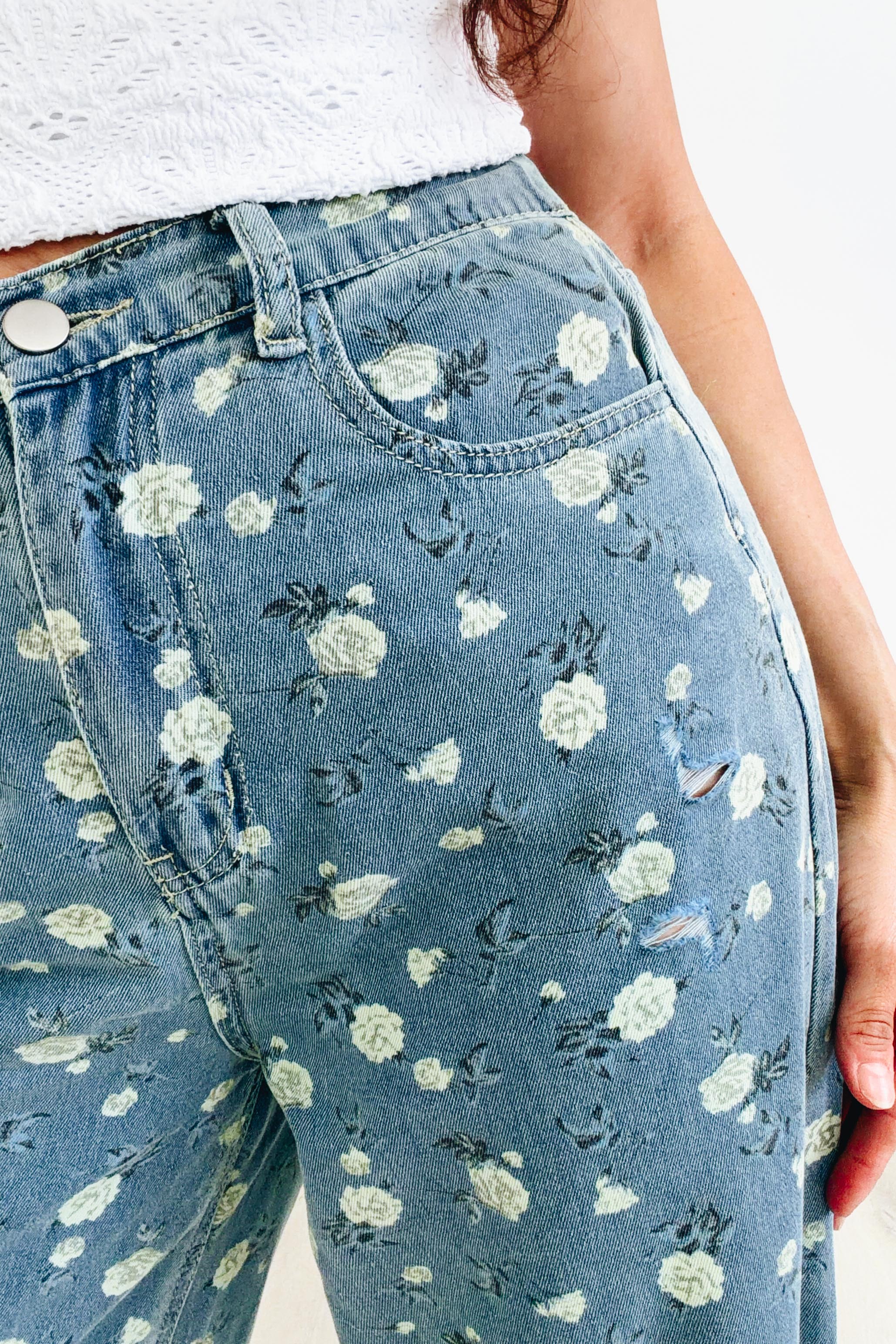 Petal In Time Wide Leg Jeans - Blue Denim - Image 4