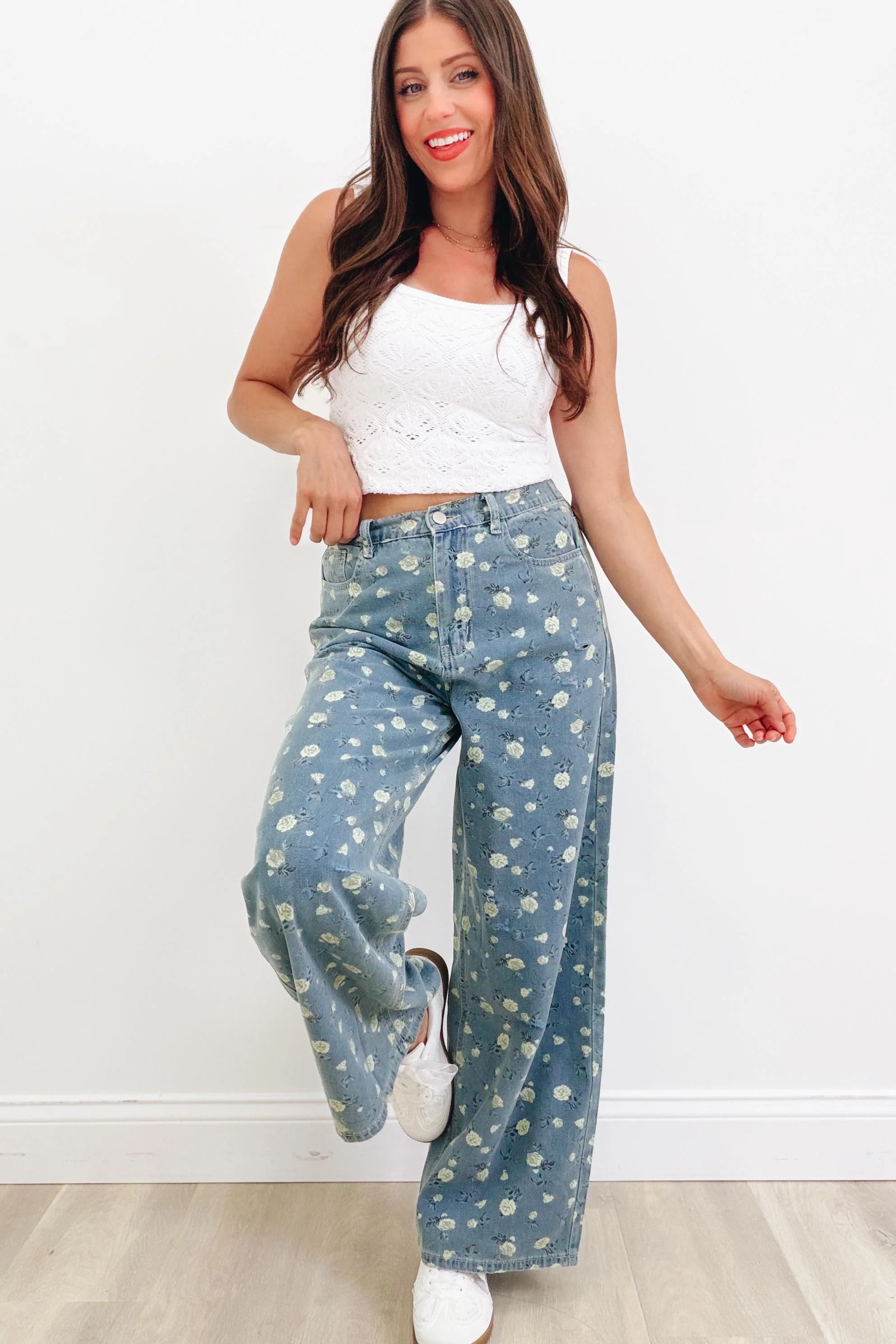 Petal In Time Wide Leg Jeans - Blue Denim - Image 5