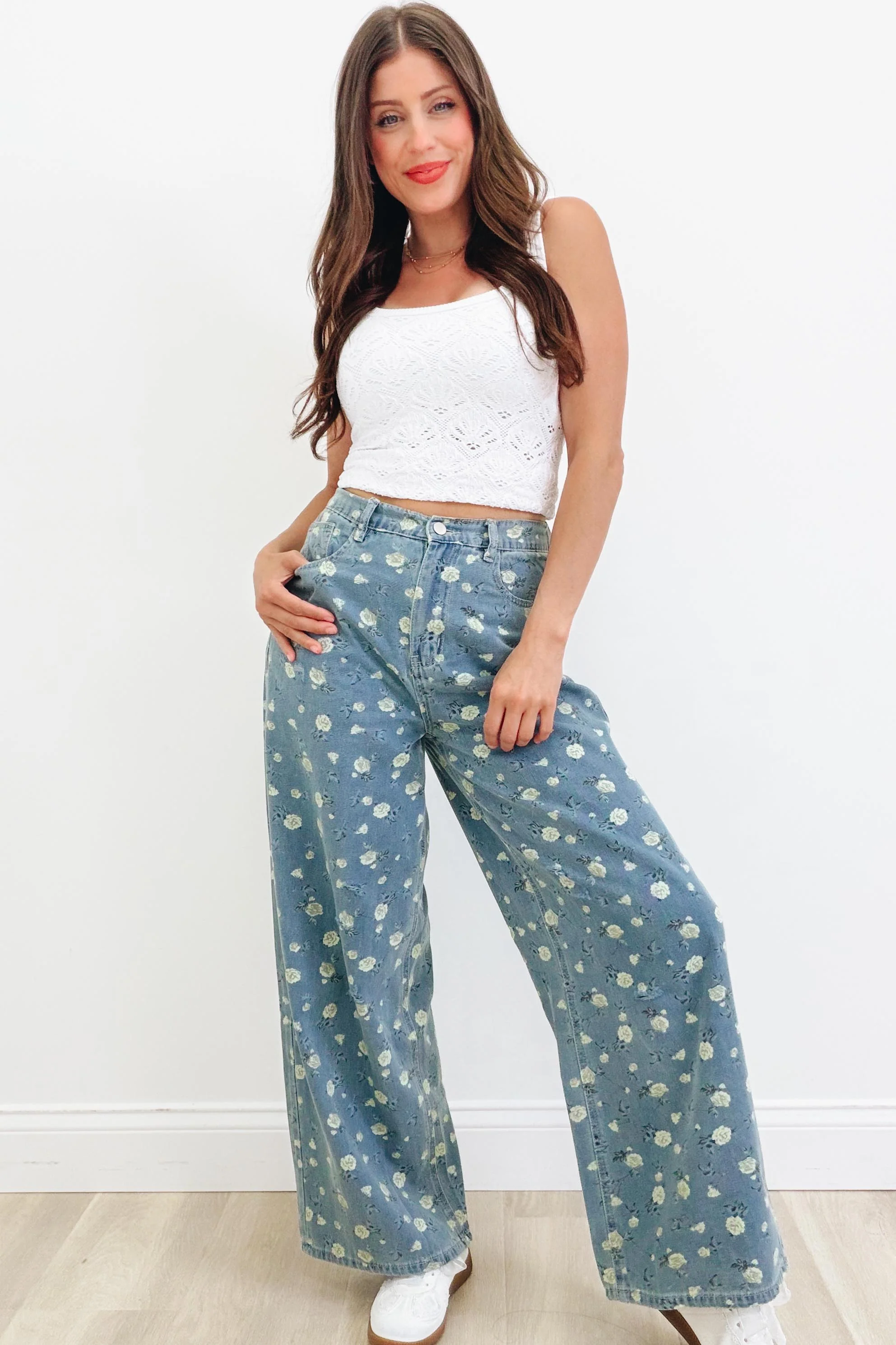 Petal In Time Wide Leg Jeans - Blue Denim - Image 6