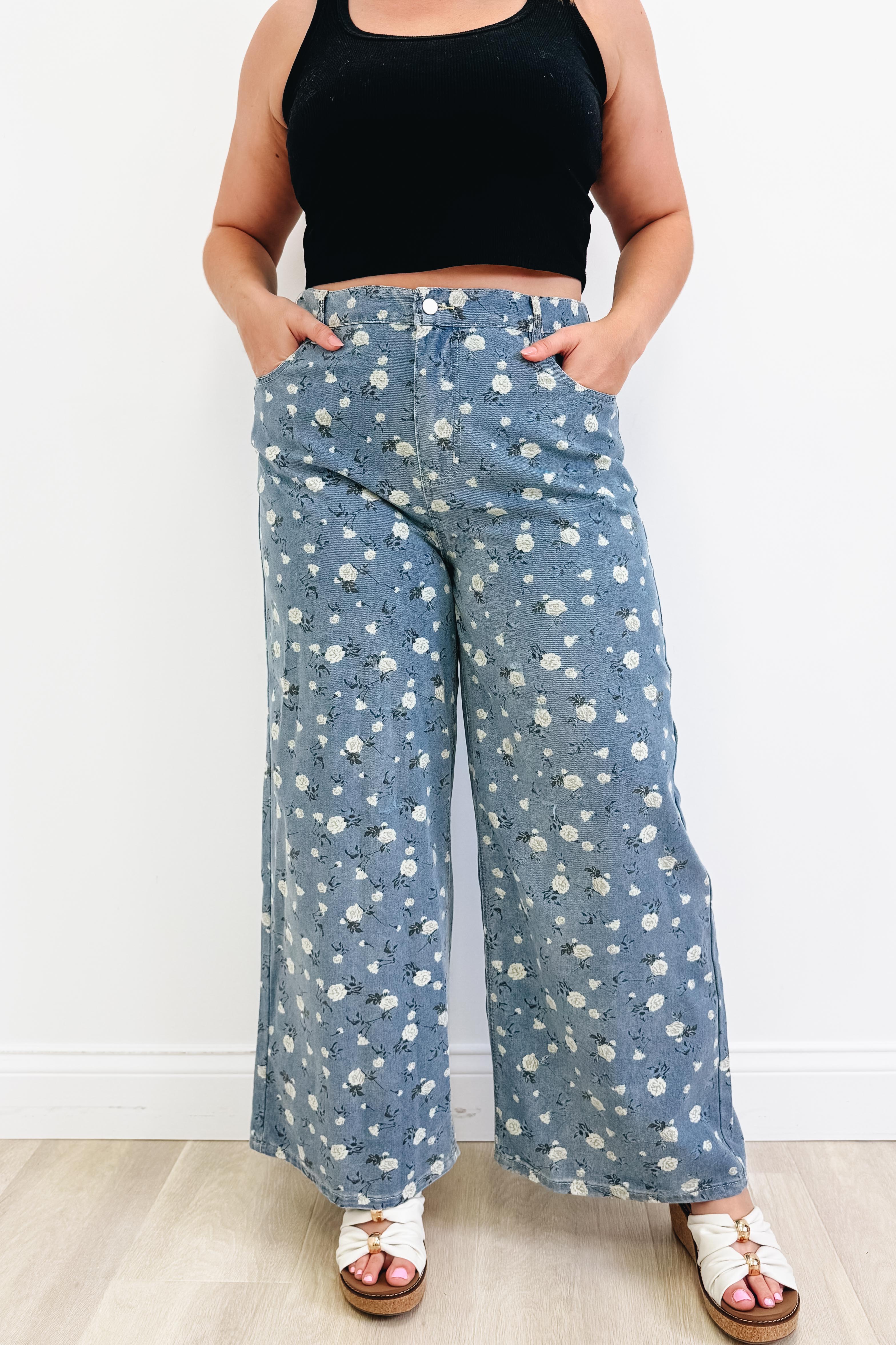Petal In Time Wide Leg Jeans - Blue Denim - Image 7