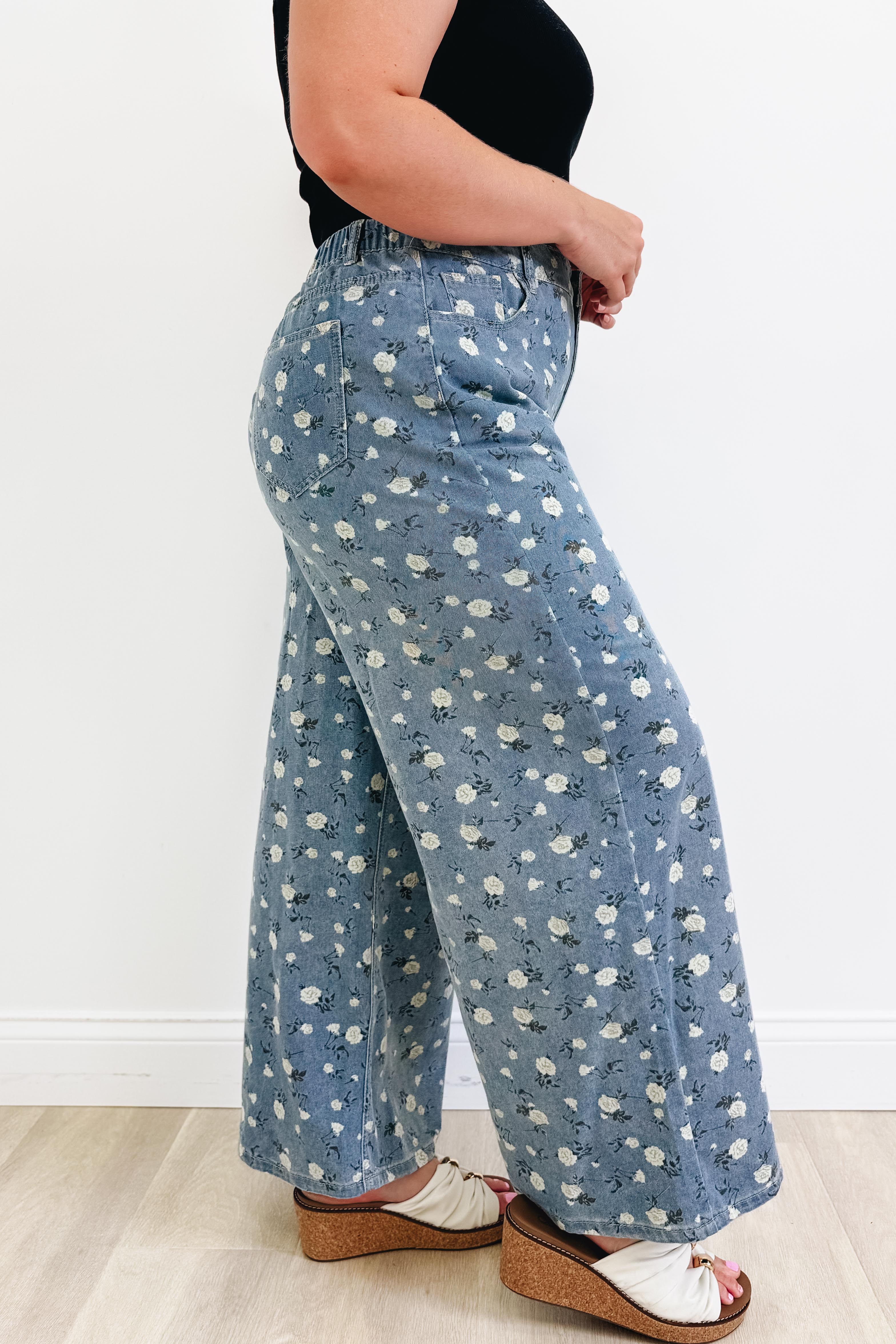 Petal In Time Wide Leg Jeans - Blue Denim - Image 8