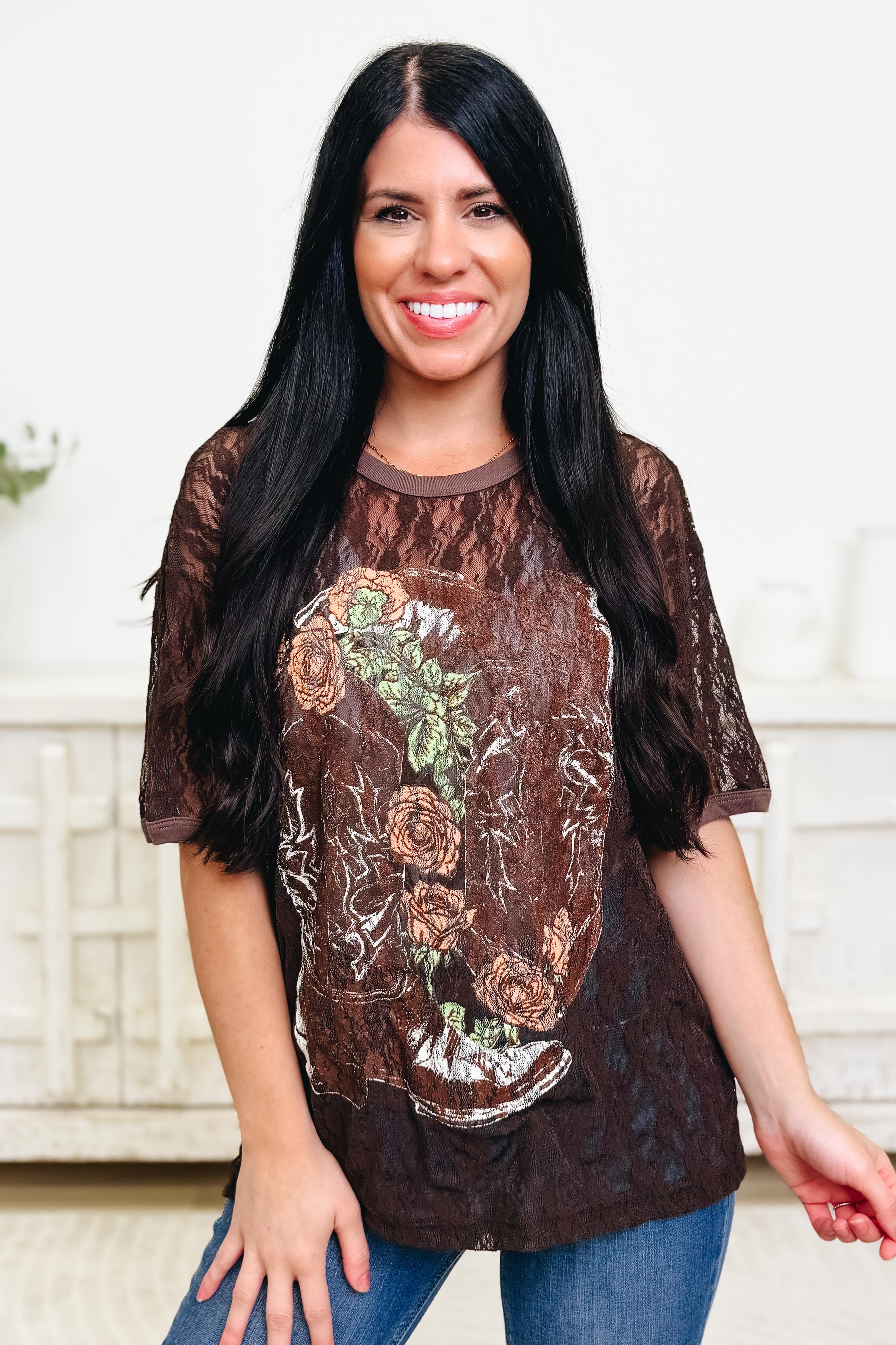 Saddle & Stems Graphic Lace Top - 2 Colors! - Image 3