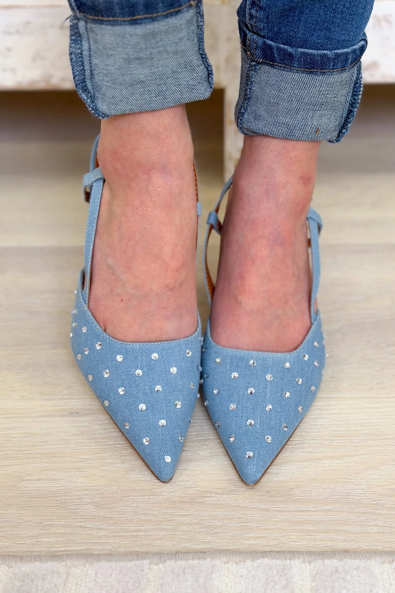 Skye Crystal Denim Slingback Heels - Denim - Image 3