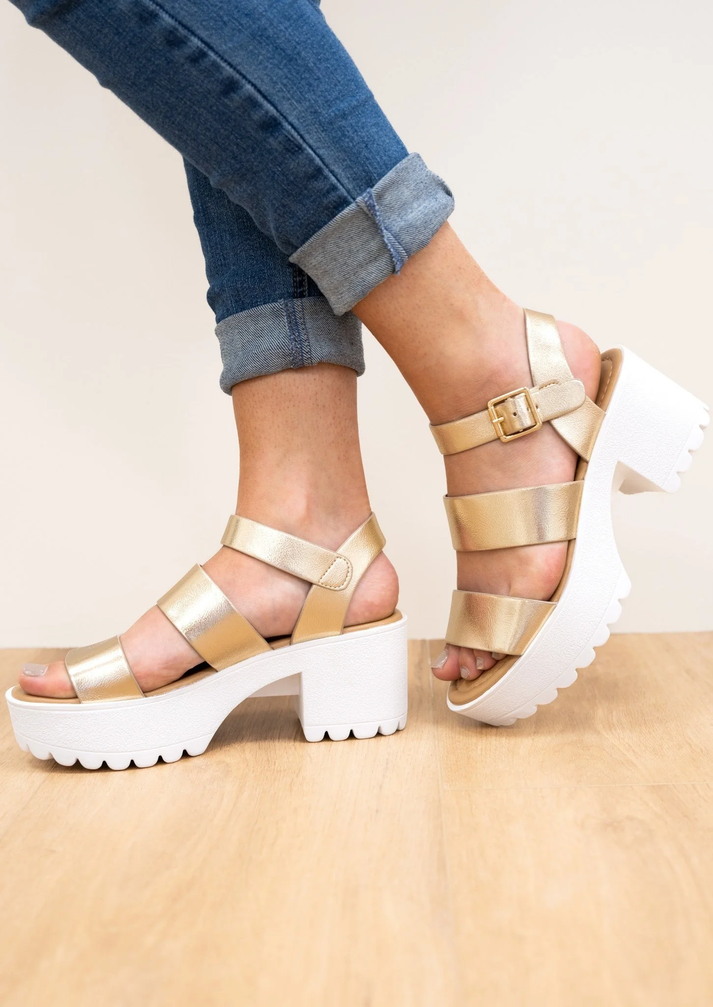 Soda Adalyn Double Strap Platform Heel - Gold - Image 2