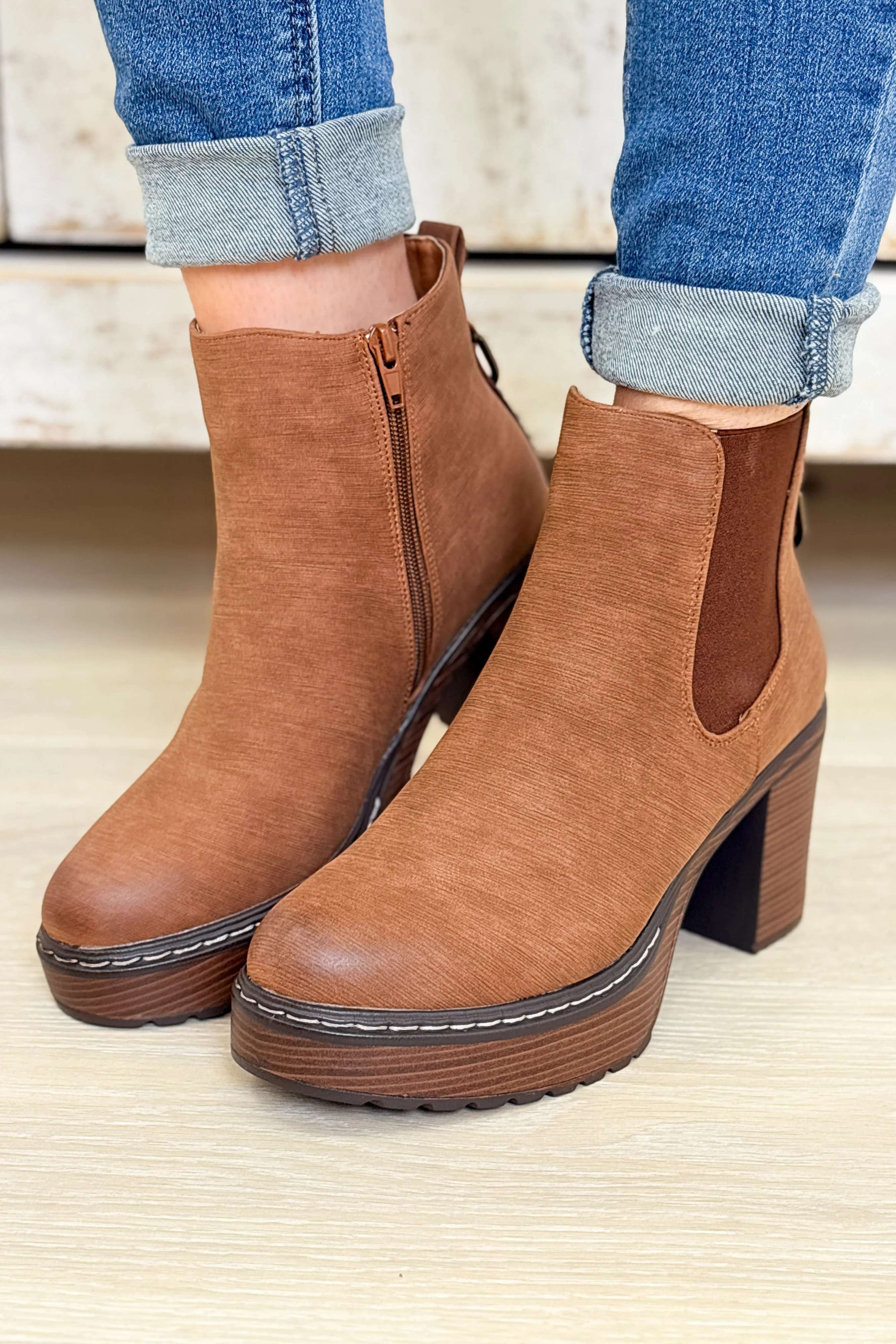 Susan Heeled Platform Ankle Boots - Whiskey