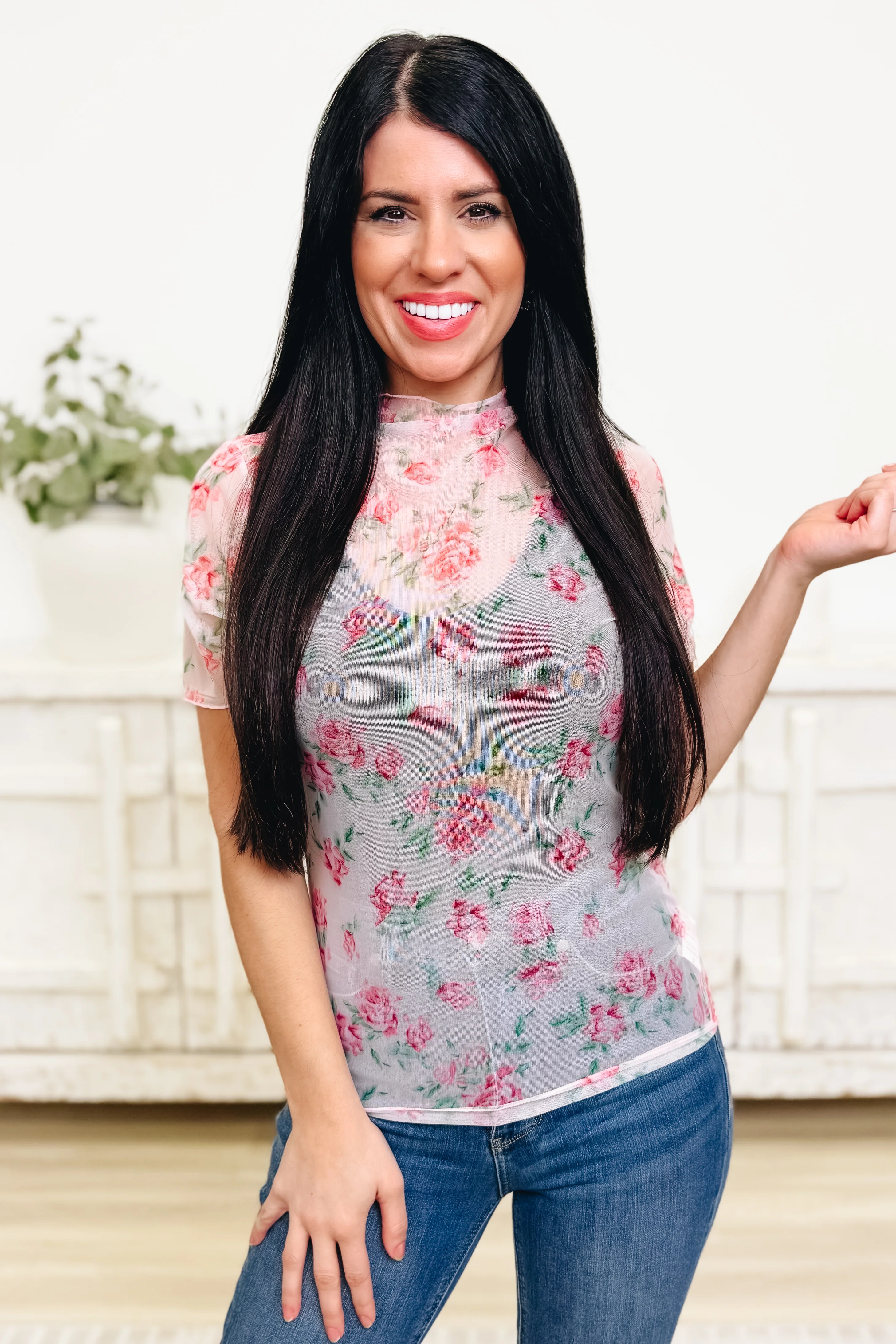 Sweet Pea Floral Mesh Top