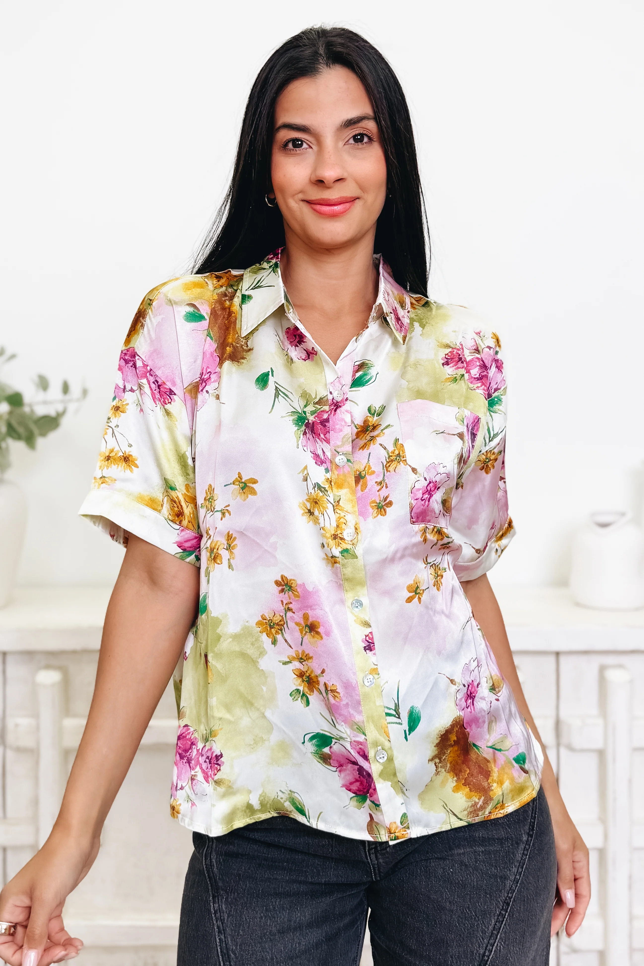 Totally Special Floral Button Down Top