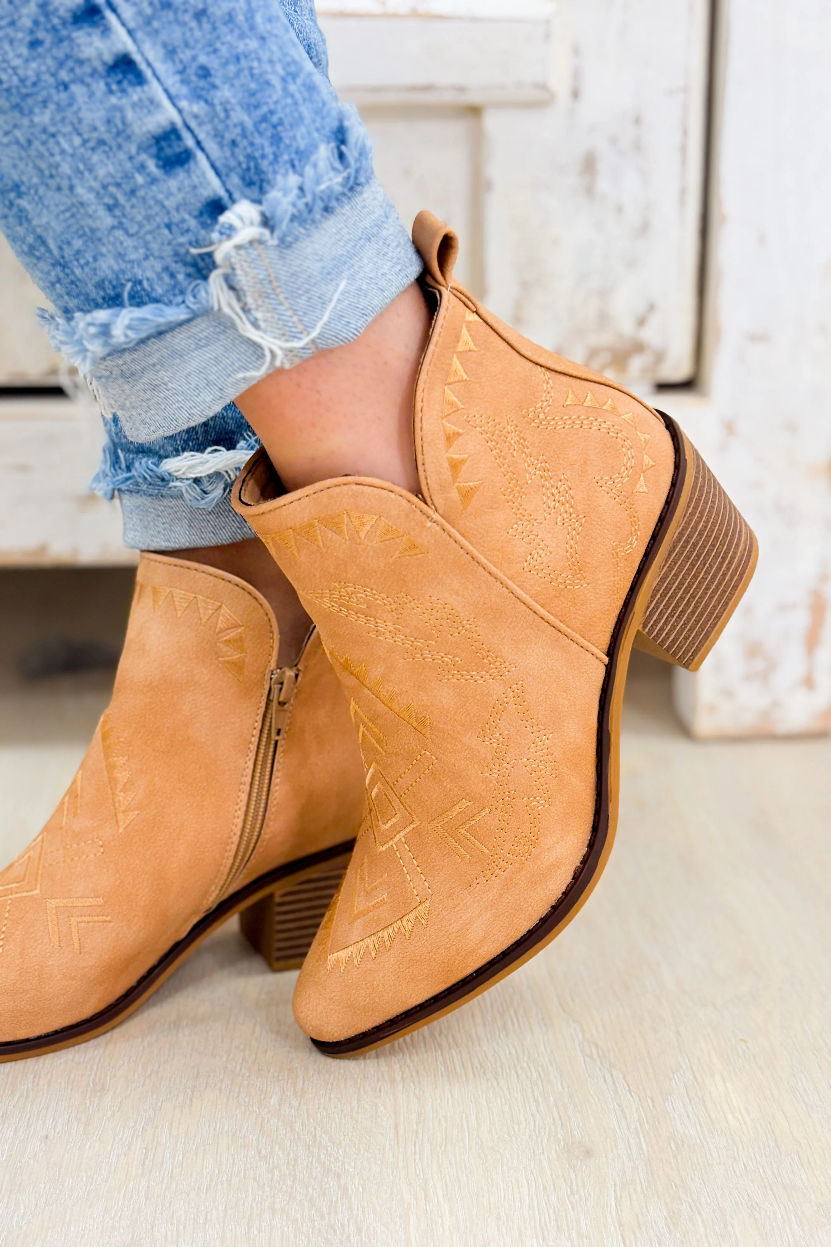 Whitney Heeled Anklet Booties - Camel - Image 2
